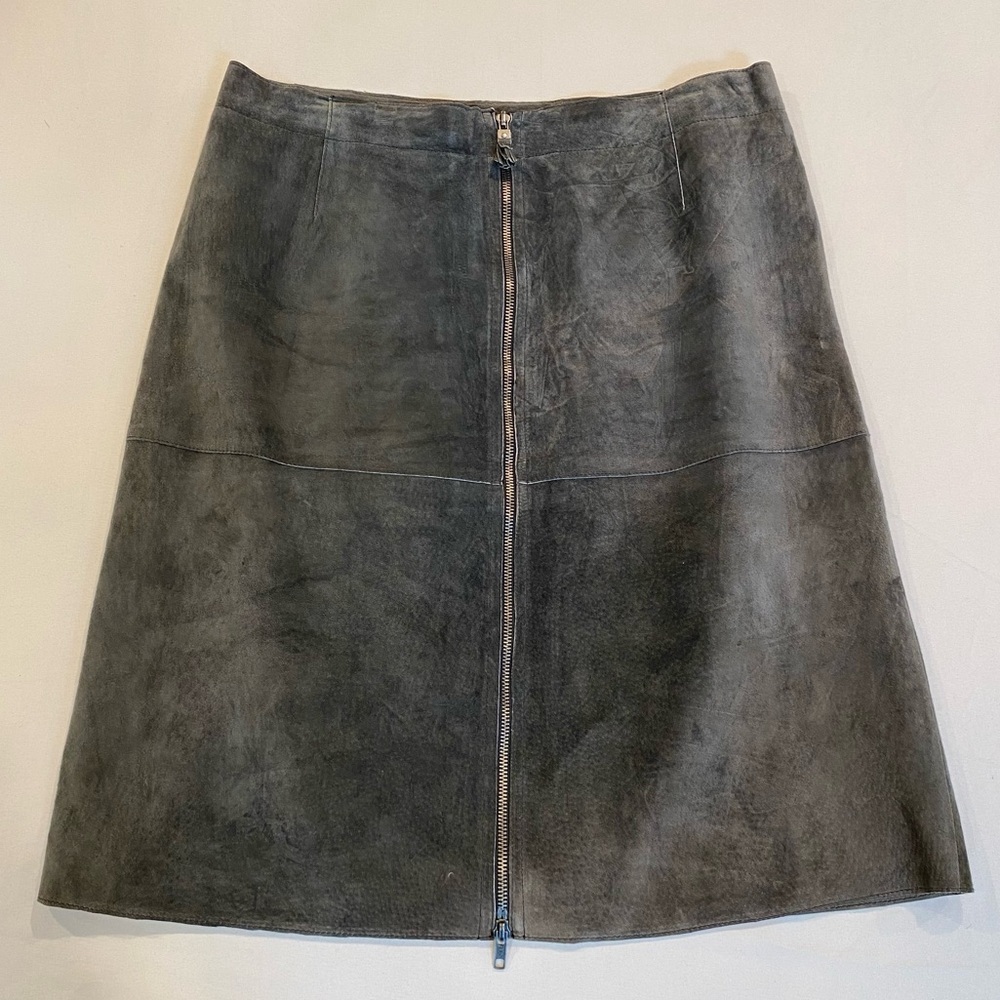 NWOT Genuine Suede Leather Gray Mini Skirt Grunge Boho Indie Downtown Girl 12/14